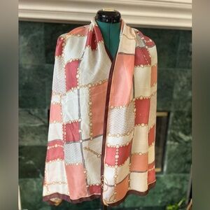 Gorg Louis Quatorze Chic Pink & Cream Geometric Silk Scarf Vintage Wrap 20”x66”